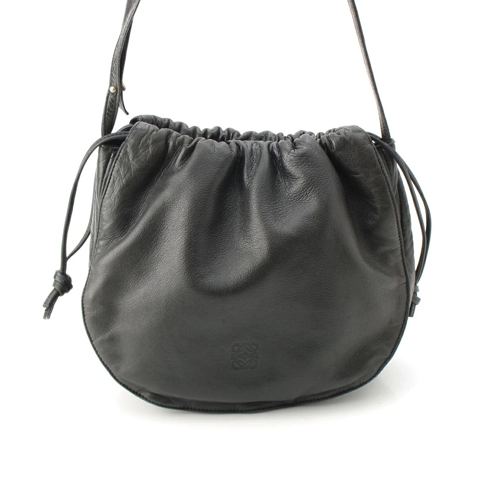 Loewe Anagram Leather Drawstring Shoulder Bag Black